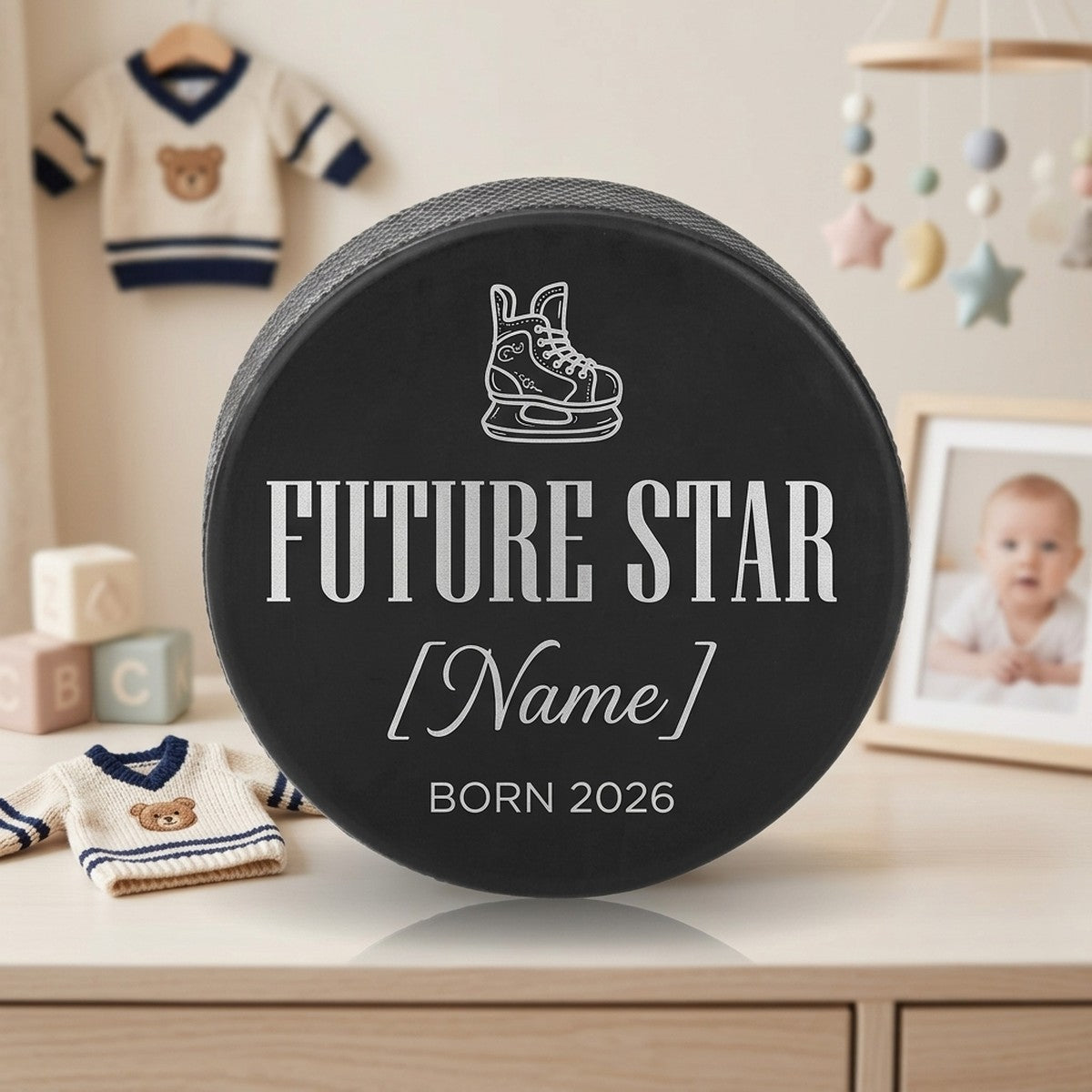 "Future Star" Baby Hockey Milestone Engraved Puck