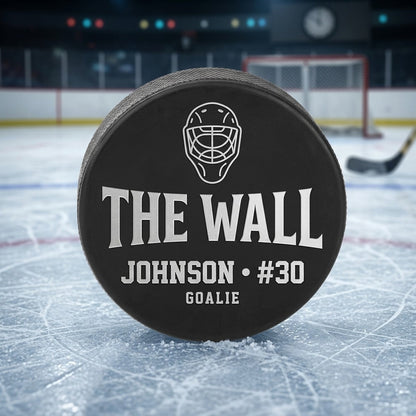 "The Wall" Goalie Engraved Hockey Puck — Goaltender Gift