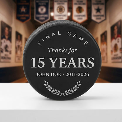 "Final Game · Thanks for the Years" Retirement Hockey Puck