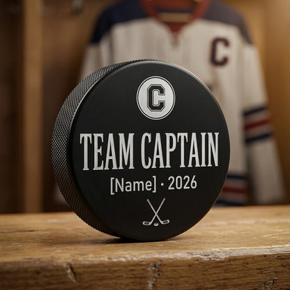 "Team Captain" Engraved Hockey Puck — Leadership Award