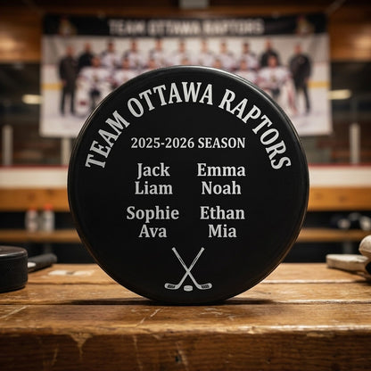 Custom Team Roster Engraved Hockey Puck — Full Team Gift