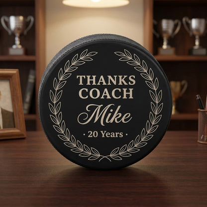 "Thanks Coach" Years of Service Engraved Hockey Puck