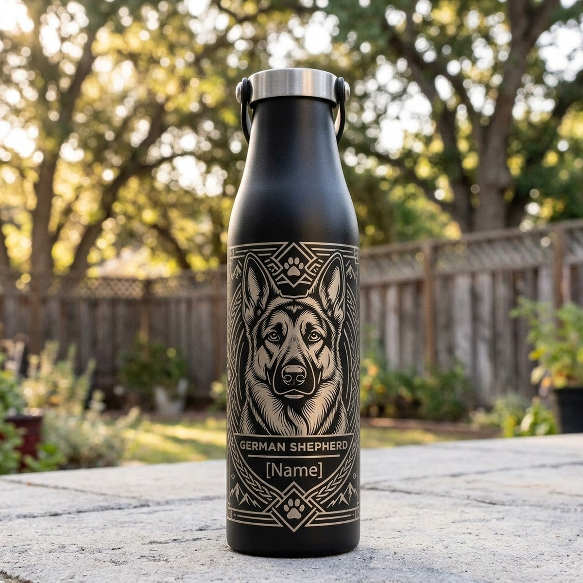 German Shepherd Line Art Engraved Robson 28oz Bottle — Onyx