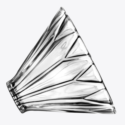 LAMOSE zeroHero Prisma Dripper, clear glass-like material with faceted geometric design, viewed from the side.
