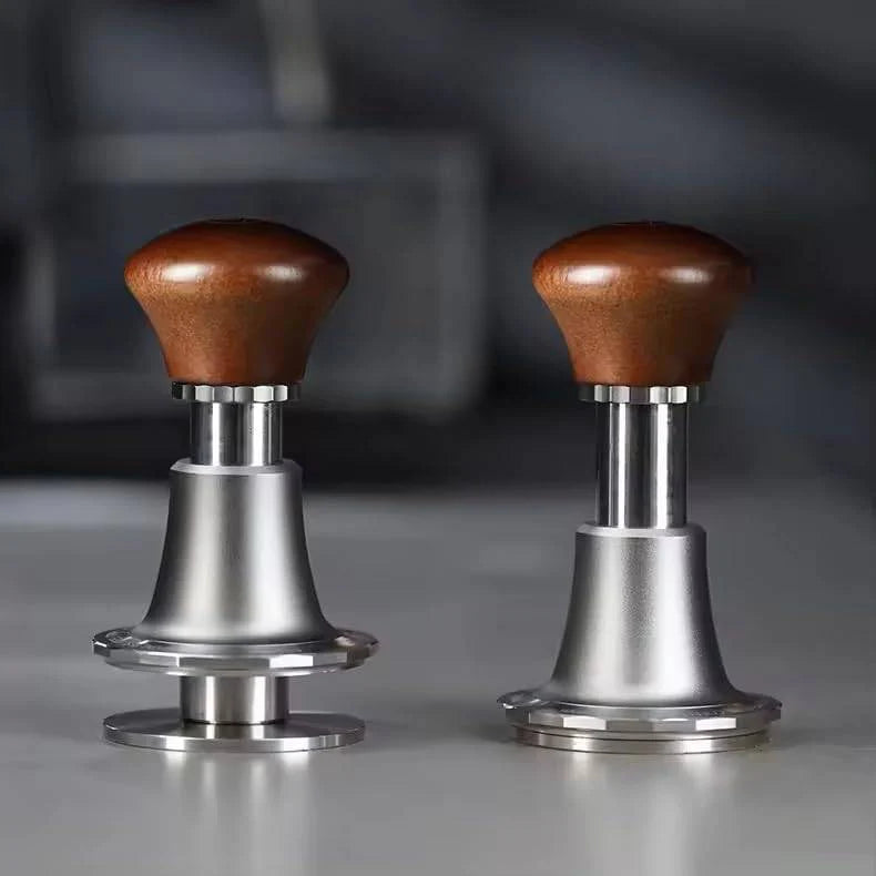zeroHero 58mm espresso tampers with walnut handles, showcasing two professional-grade designs for precise coffee ground compression and consistent extraction. #color_mahogany