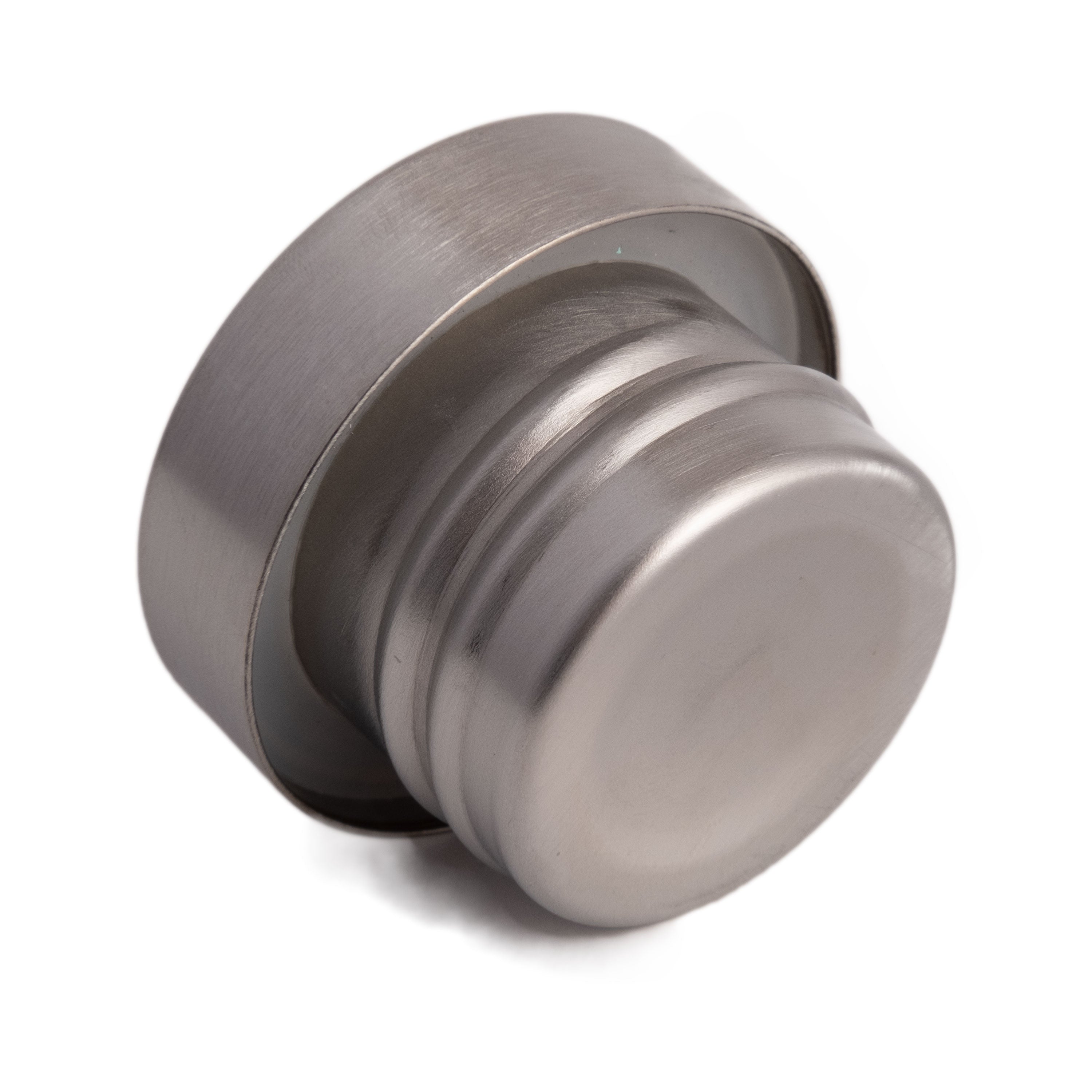 LAMOSE replacement lid in brushed stainless steel, silver, angled view showcasing the textured surface and threaded inner component.