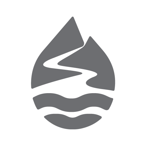 LAMOSE brand logo icon featuring a dark gray water drop shape with mountains, a winding river, and water waves inside, representing nature and adventure.